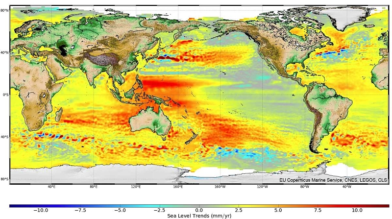 Vitesse de variation du niveau de la mer sur la période 1993-2011 