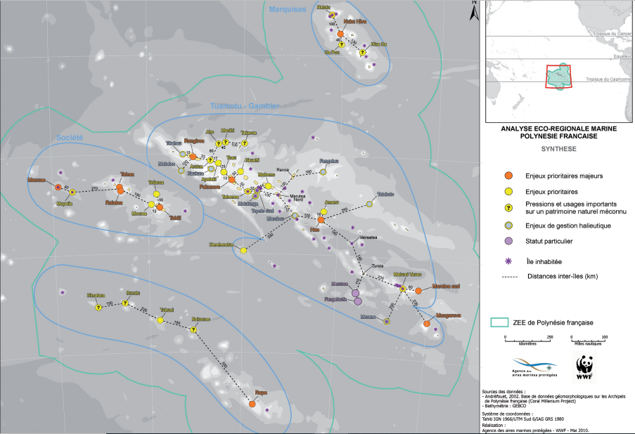 Synthèse des enjeux sur les îles de Polynésie et maillage géographique