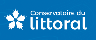 Logo du Conservatoire sur fond bleu, avec la fleur de chardon
